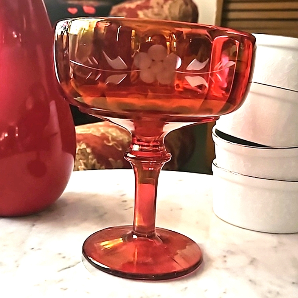 Bohemia cut to clear Floral crystal stemware Red dish
